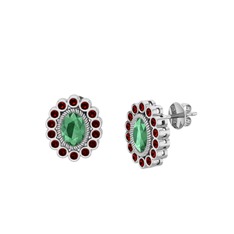 Kök zümrüt ve garnet 925 ayar gümüş küpe