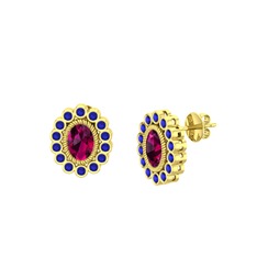 Rodolit garnet ve lab safir 925 ayar altın kaplama gümüş küpe