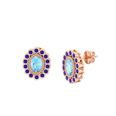 Rayiha Küpe - Akuamarin ve lab safir 18 ayar rose altın küpe #1k91mjc