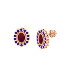 Kök yakut ve lab safir 18 ayar rose altın küpe
