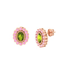 Rayiha Küpe - Peridot ve pembe kuvars 8 ayar rose altın küpe #1kx1qnm