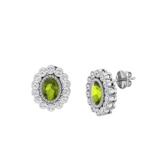 Peridot ve pırlanta 14 ayar beyaz altın küpe (0.308 karat)