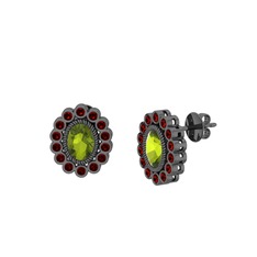 Rayiha Küpe - Peridot ve garnet 925 ayar siyah rodyum kaplama gümüş küpe #1lqf92t