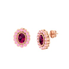 Rayiha Küpe - Rodolit garnet ve pembe kuvars 18 ayar rose altın küpe #1m5183x
