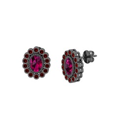 Rodolit garnet ve garnet 925 ayar siyah rodyum kaplama gümüş küpe
