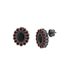 Rayiha Küpe - Siyah zirkon ve garnet 925 ayar siyah rodyum kaplama gümüş küpe #1mumup2