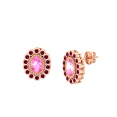 Pembe kuvars ve rodolit garnet 8 ayar rose altın küpe