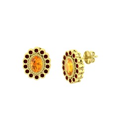 Sitrin ve garnet 14 ayar altın küpe