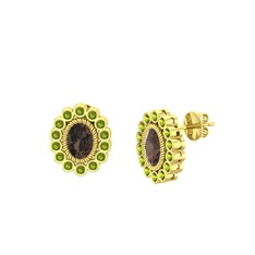 Dumanlı kuvars ve peridot 8 ayar altın küpe