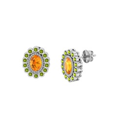 Sitrin ve peridot 14 ayar beyaz altın küpe