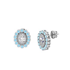 Rayiha Küpe - Beyaz zirkon ve akuamarin 14 ayar beyaz altın küpe #1sfsjp3