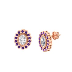 Swarovski ve ametist 18 ayar rose altın küpe