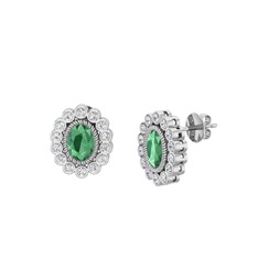 Kök zümrüt ve swarovski 925 ayar gümüş küpe