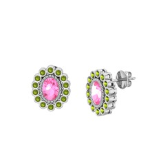 Pembe kuvars ve peridot 14 ayar beyaz altın küpe