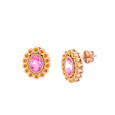 Pembe kuvars ve sitrin 14 ayar rose altın küpe