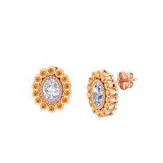Rayiha Küpe - Swarovski ve sitrin 14 ayar rose altın küpe #1tntror