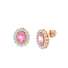 Pembe kuvars ve akuamarin 14 ayar rose altın küpe