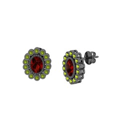 Garnet ve peridot 925 ayar siyah rodyum kaplama gümüş küpe