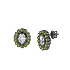 Rayiha Küpe - Beyaz zirkon ve peridot 925 ayar siyah rodyum kaplama gümüş küpe #1v0f7ks