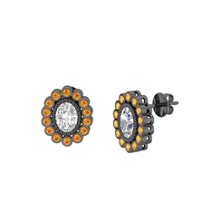 Rayiha Küpe - Swarovski ve sitrin 925 ayar siyah rodyum kaplama gümüş küpe #1vdexbn