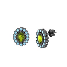 Rayiha Küpe - Peridot ve akuamarin 925 ayar siyah rodyum kaplama gümüş küpe #1vedmiv