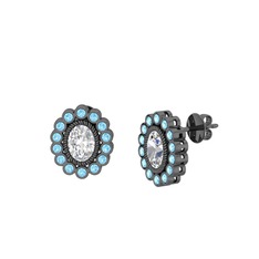 Rayiha Küpe - Swarovski ve akuamarin 925 ayar siyah rodyum kaplama gümüş küpe #1vrouur