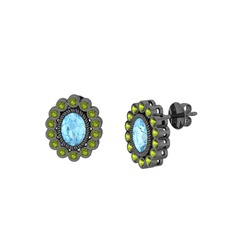 Rayiha Küpe - Akuamarin ve peridot 925 ayar siyah rodyum kaplama gümüş küpe #1vrqjwy