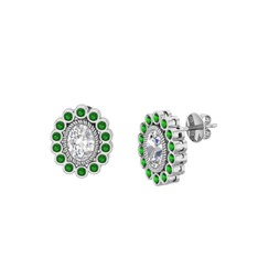 Swarovski ve yeşil kuvars 18 ayar beyaz altın küpe