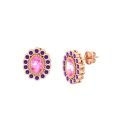 Rayiha Küpe - Pembe kuvars ve ametist 925 ayar rose altın kaplama gümüş küpe #1wbg8o3