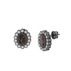 Dumanlı kuvars ve swarovski 925 ayar siyah rodyum kaplama gümüş küpe