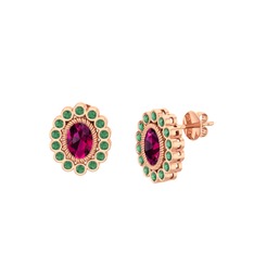Rayiha Küpe - Rodolit garnet ve kök zümrüt 18 ayar rose altın küpe #1y979b5