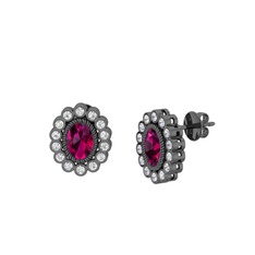 Rayiha Küpe - Rodolit garnet ve swarovski 925 ayar siyah rodyum kaplama gümüş küpe #1ylmptq