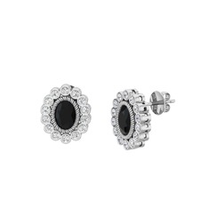 Rayiha Küpe - Siyah zirkon ve swarovski 18 ayar beyaz altın küpe #2gi9mm