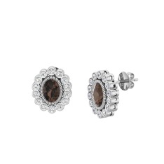 Rayiha Küpe - Dumanlı kuvars ve swarovski 18 ayar beyaz altın küpe #391hc4