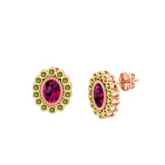 Rayiha Küpe - Rodolit garnet ve peridot 8 ayar rose altın küpe #3xrj64