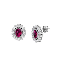 Rodolit garnet ve swarovski 8 ayar beyaz altın küpe