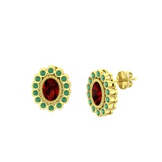Garnet ve kök zümrüt 14 ayar altın küpe