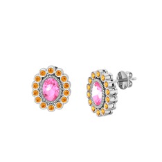 Rayiha Küpe - Pembe kuvars ve sitrin 8 ayar beyaz altın küpe #7p29h2