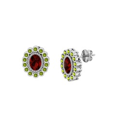 Garnet ve peridot 8 ayar beyaz altın küpe