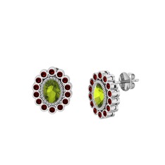 Rayiha Küpe - Peridot ve garnet 18 ayar beyaz altın küpe #8ztk1t