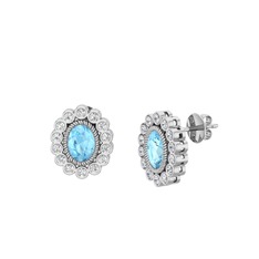 Rayiha Küpe - Akuamarin ve pırlanta 18 ayar beyaz altın küpe (0.308 karat) #9c160d