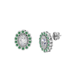Swarovski ve kök zümrüt 14 ayar beyaz altın küpe