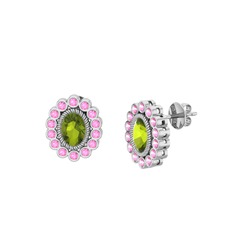 Peridot ve pembe kuvars 925 ayar gümüş küpe