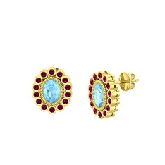Akuamarin ve rodolit garnet 14 ayar altın küpe