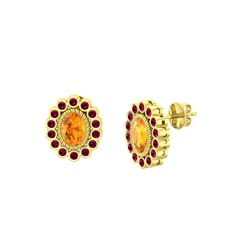 Sitrin ve rodolit garnet 18 ayar altın küpe