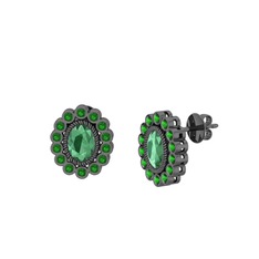 Rayiha Küpe - Kök zümrüt ve yeşil kuvars 925 ayar siyah rodyum kaplama gümüş küpe #bnj2gk