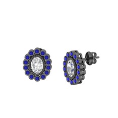 Rayiha Küpe - Swarovski ve lab safir 925 ayar siyah rodyum kaplama gümüş küpe #bvf1e5