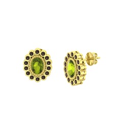 Peridot ve dumanlı kuvars 18 ayar altın küpe
