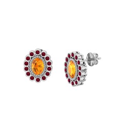 Rayiha Küpe - Sitrin ve kök yakut 18 ayar beyaz altın küpe #e0cbk2