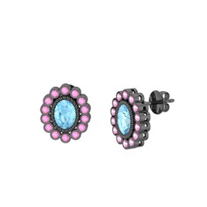 Rayiha Küpe - Akuamarin ve pembe kuvars 925 ayar siyah rodyum kaplama gümüş küpe #eyuutn